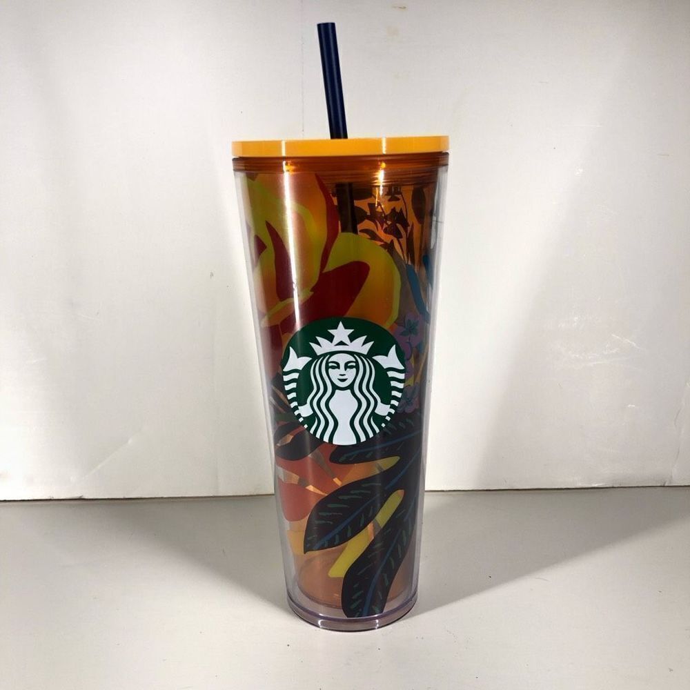 STARBUCKS Tropical Tumbler Orange Purple Red 24 oz 710 mL